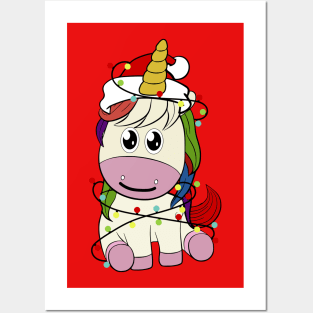 Cute unicorn Santa hat Christmas tree unicorn lover Xmas gift Posters and Art